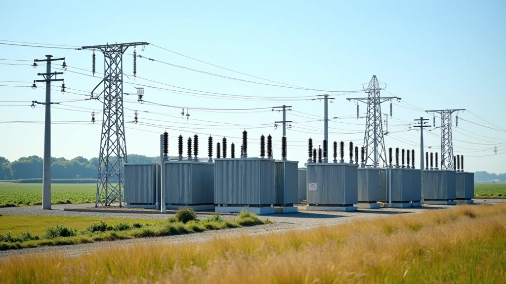 Postes électriques modernes avec équipements haute tension et paysage rural