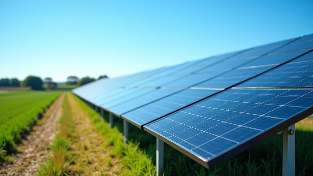 Installation de panneaux solaires modernes dans une zone rurale française avec ciel bleu