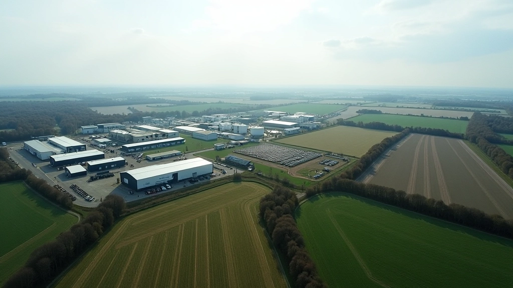 Vue aérienne d'une région minière en transition avec paysages industriels et zones de revégétalisation