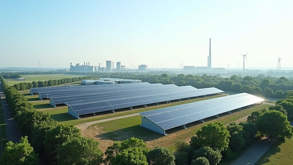 Vue d'ensemble des installations industrielles modernes et des panneaux solaires en France, paysage énergétique contemporain